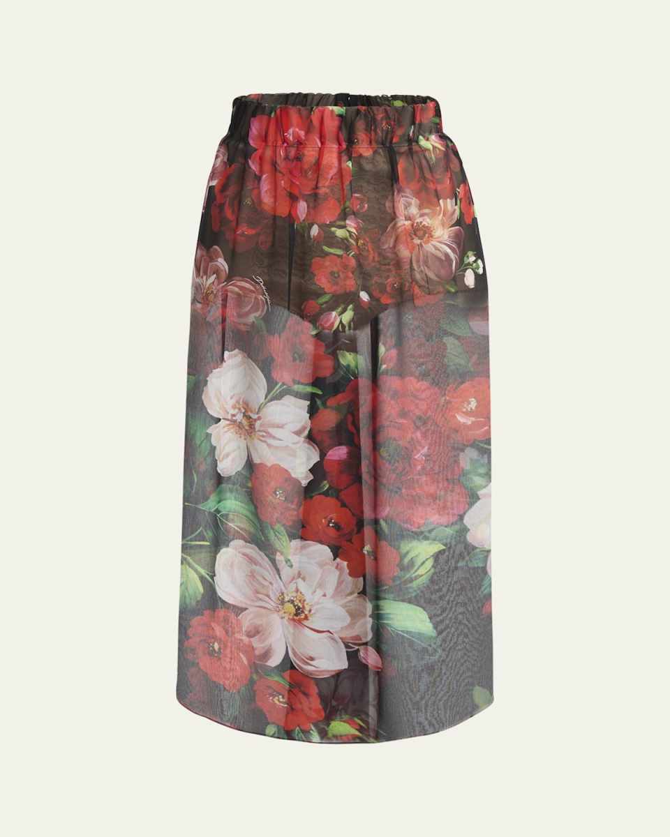 Bouquet Rose Chiffon Sheer Midi Skirt